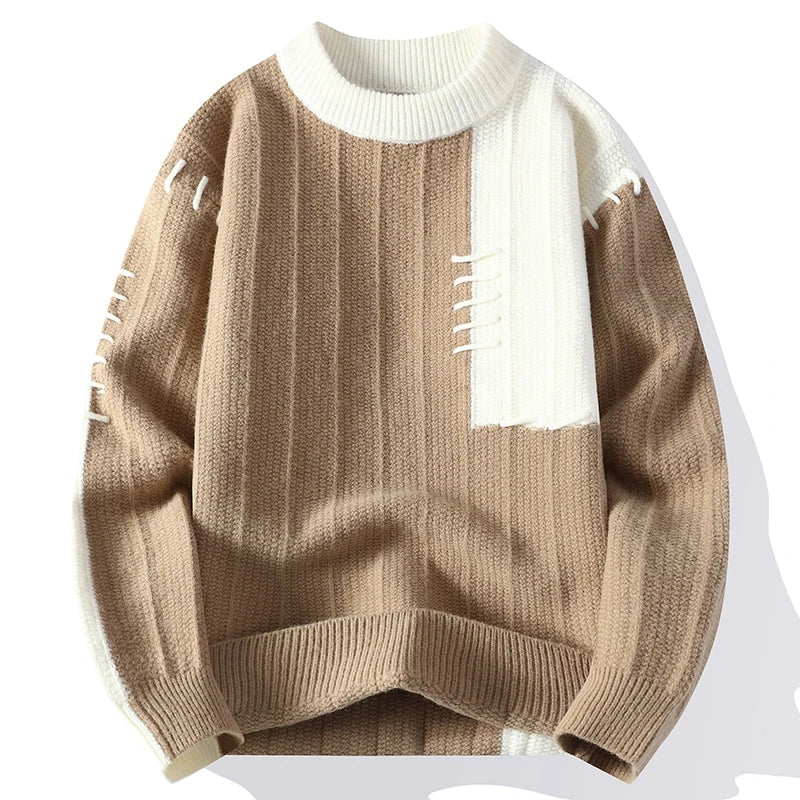 Solid Contrast Knitted Outside Stitched Sweater