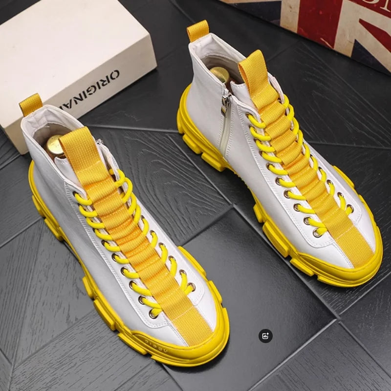 High-Top Genuine Leather Slip-On Sneakers