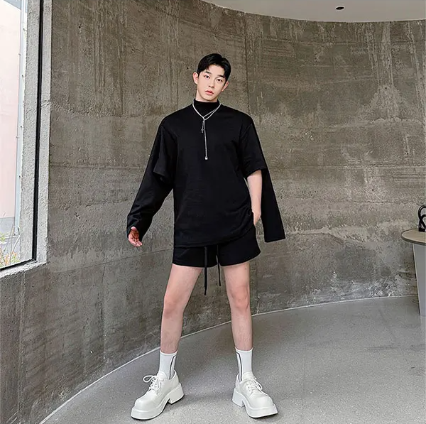 Stand Collar Sweatshirt Shorts Set