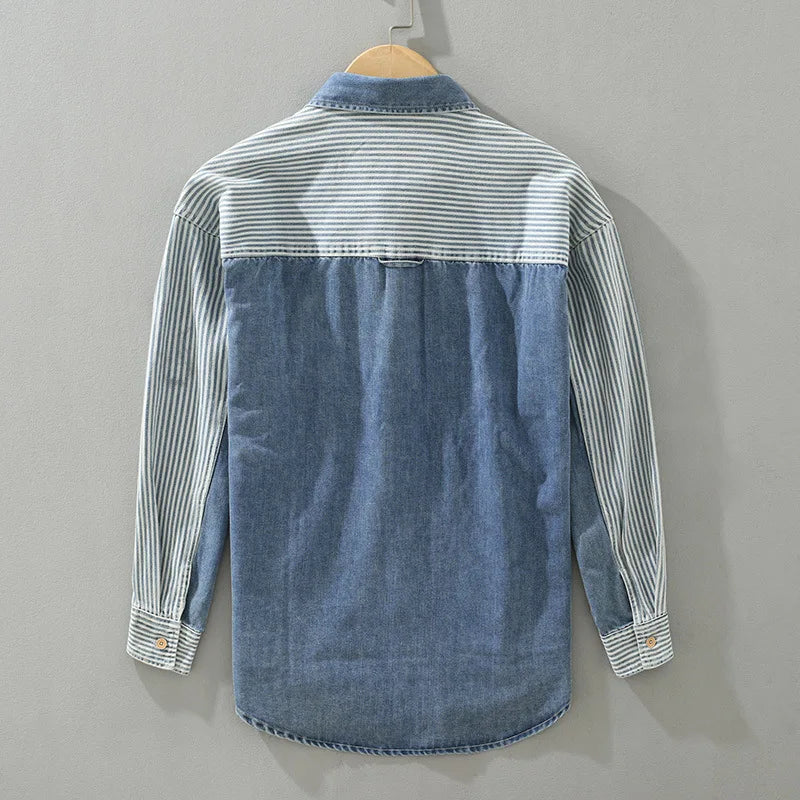 Stripes Solid Denim Fabric Shirt