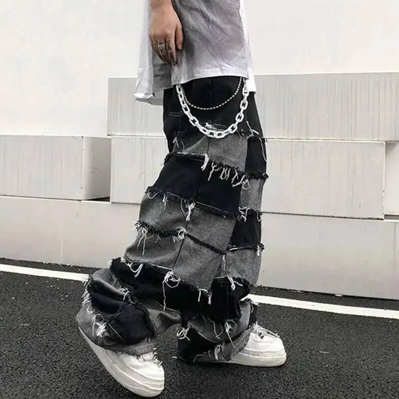 Trendy Patchwork Tassel Darkwear Jeans