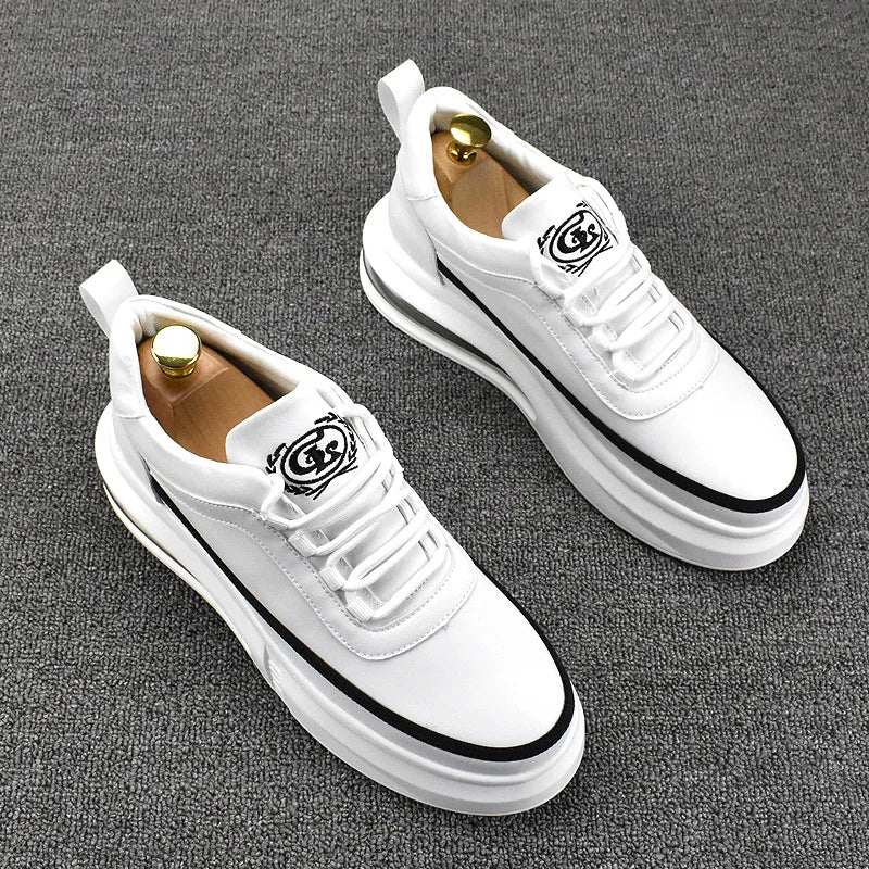White Line Color Genuine Leather Sneakers
