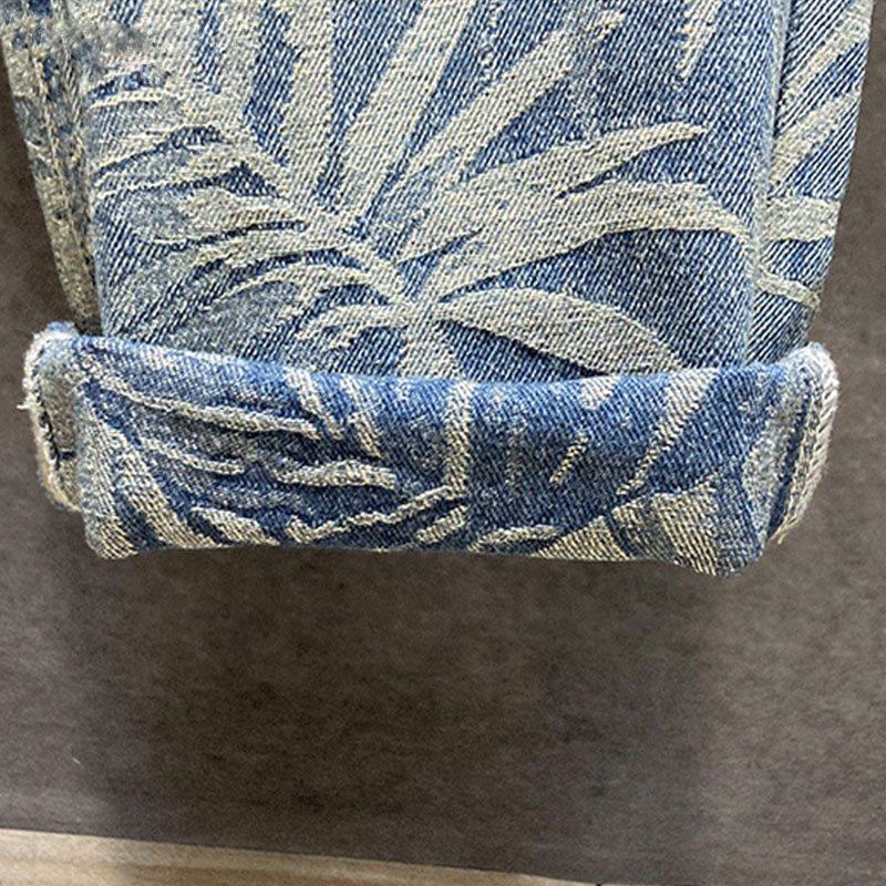 Jacquard Maple Leaf Loose Jeans