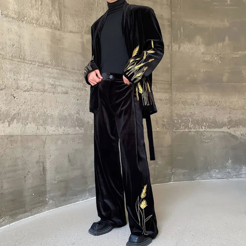 Black Embroidery Suit Pants Set