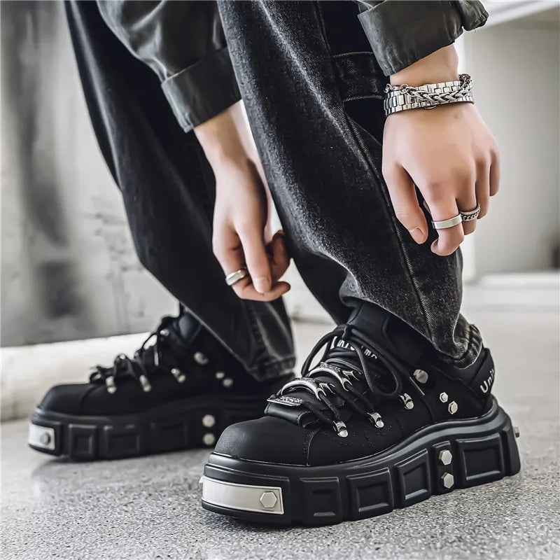 Thick Platform Split Leather Sneakers