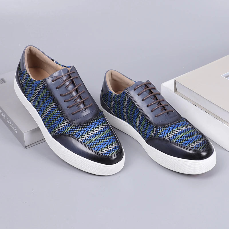 Geometric Woven Pattern Men's Flat Sneakers
