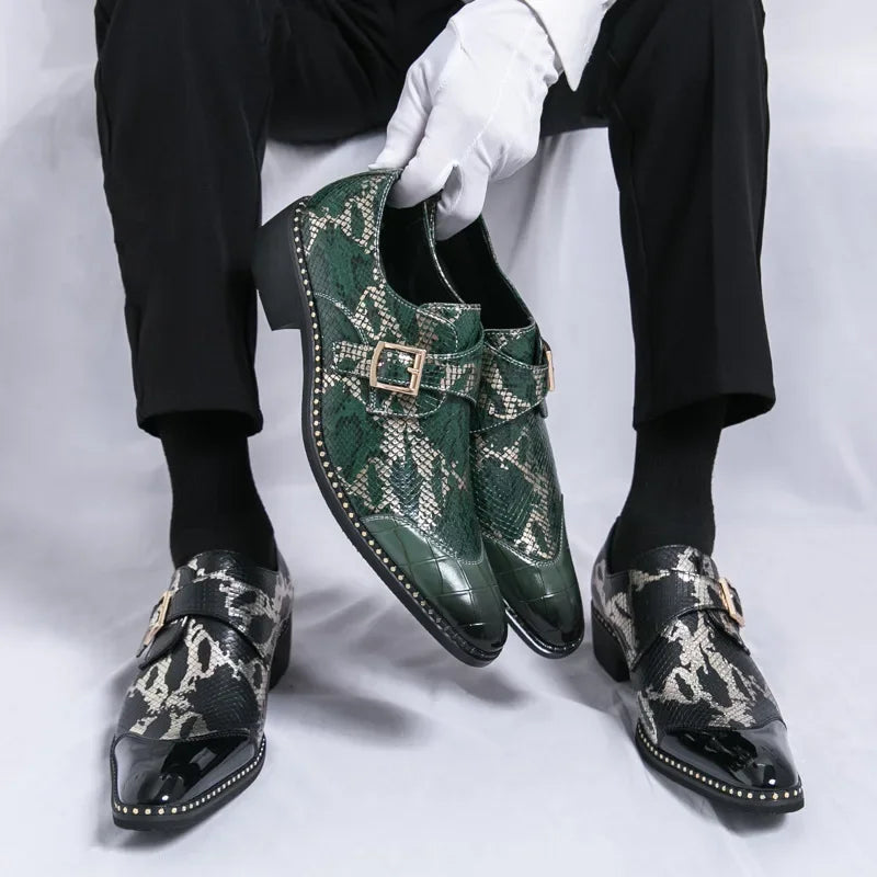 Retro Fashion Green Print Dress Shoes