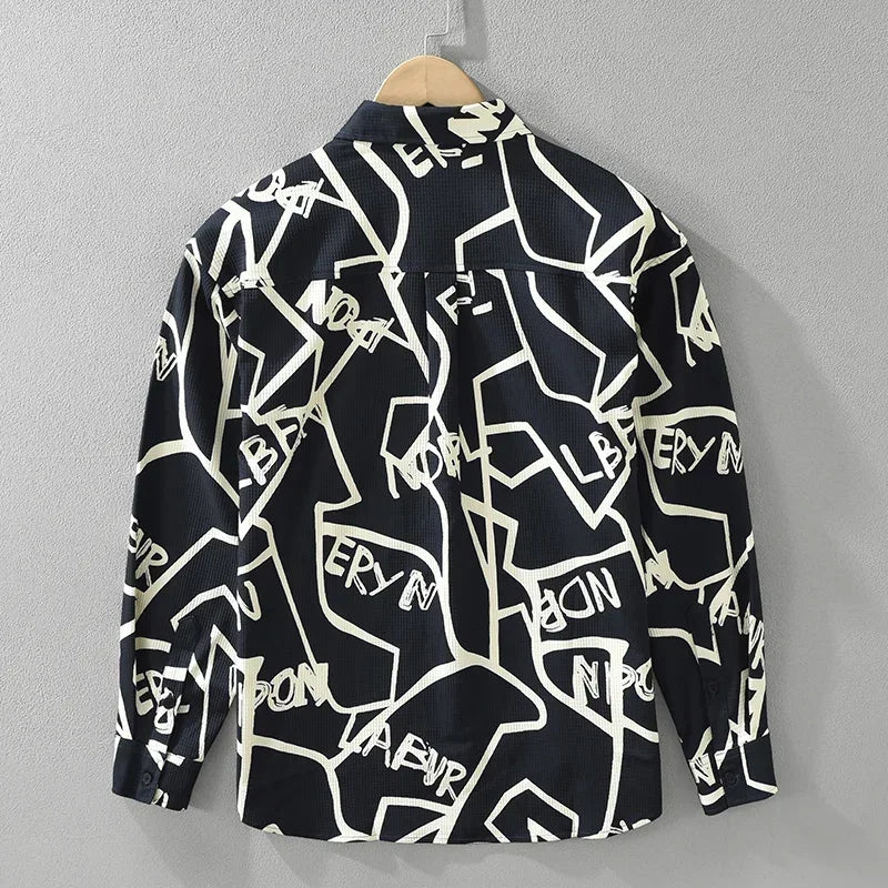 Abstract Line Contrast Letter Printed Shirt