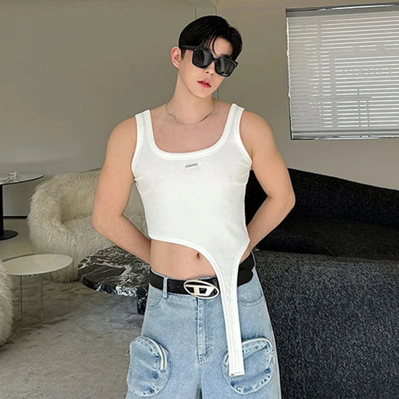 Asymmetric Cut Design Solid Tank Top