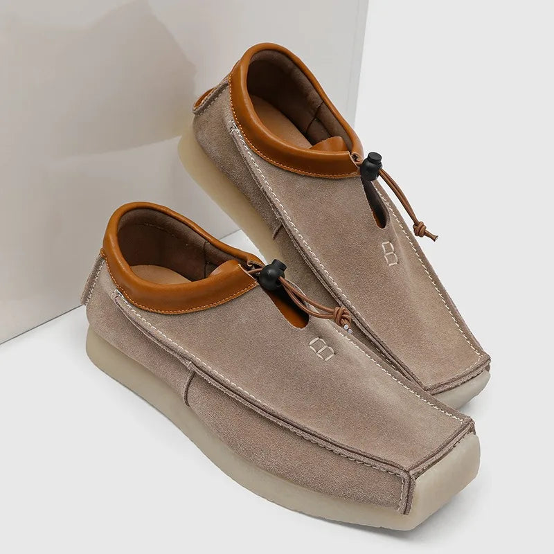 Square-Toe Suede Adjustable Cord Lock Shoes