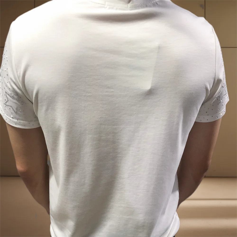 Stars Letter Rhinestone Decor T-Shirt