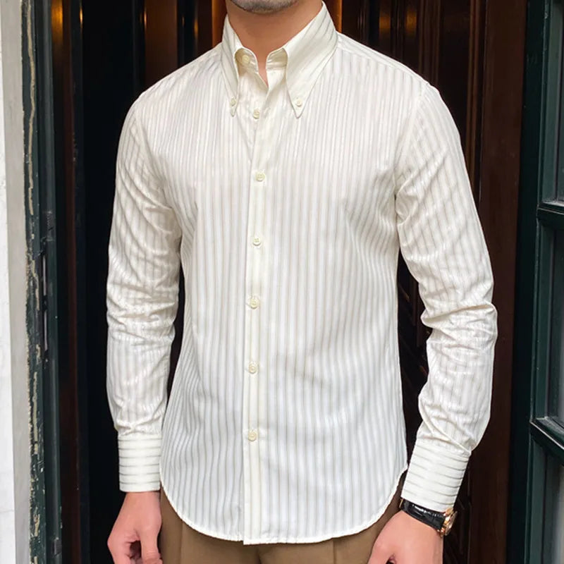 Retro Collar Striped Long Sleeve Shirt