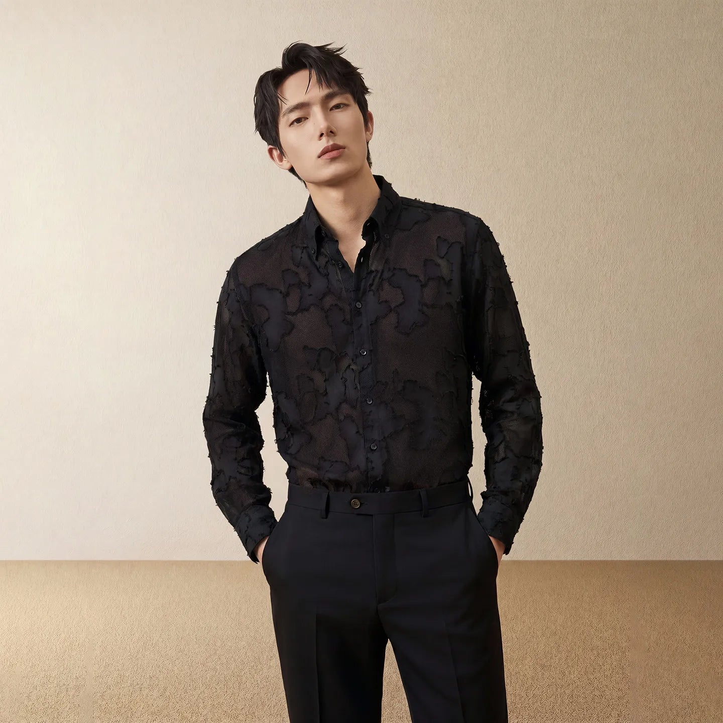 Sheer Petal Texture Dress Shirt