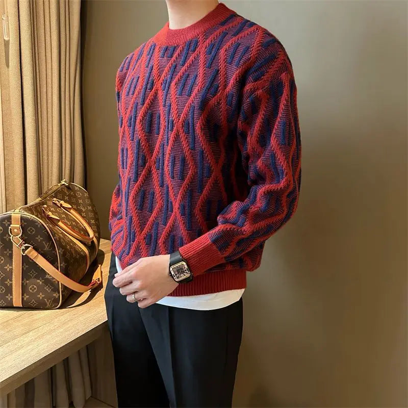 Contrast Spliced Plaid Casual Sweater