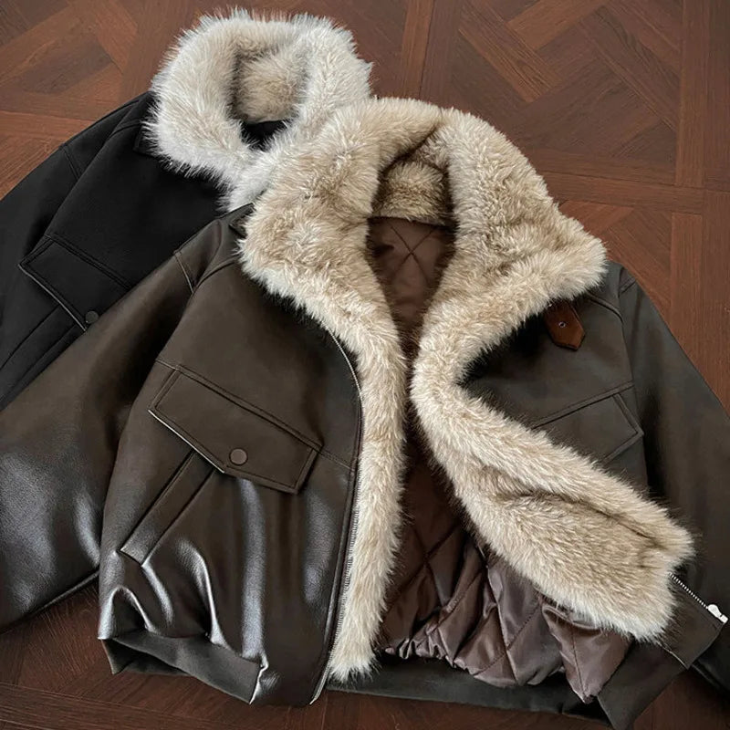 Fur Collar 2 Layers Patchwork Jackets