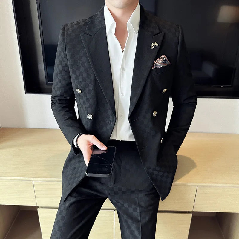 Luxury Checkered Double-Breasted Suit