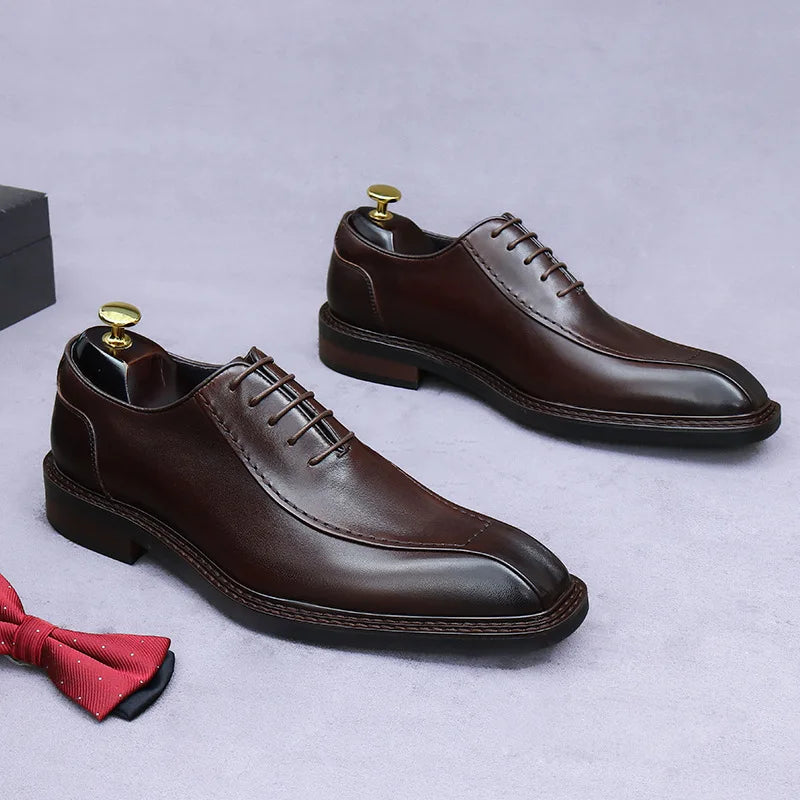 Square Toe Wide Leather Oxfords Shoes