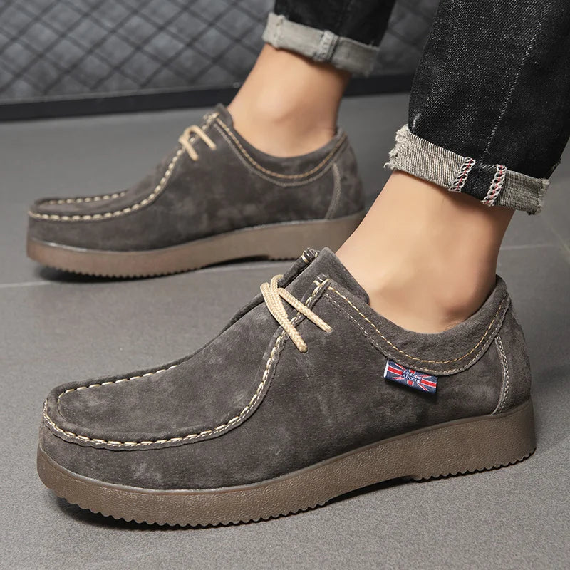 Suede Leather Lace-up Flats Work Shoes