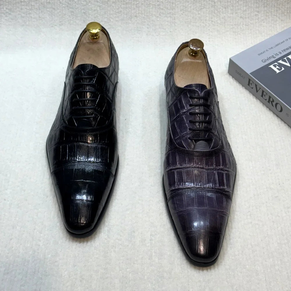 Croc Embossed Leather Oxford Shoes