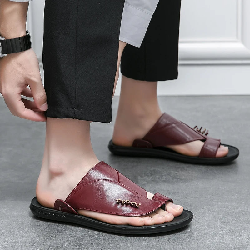 Solid Split Leather Toe Sandals