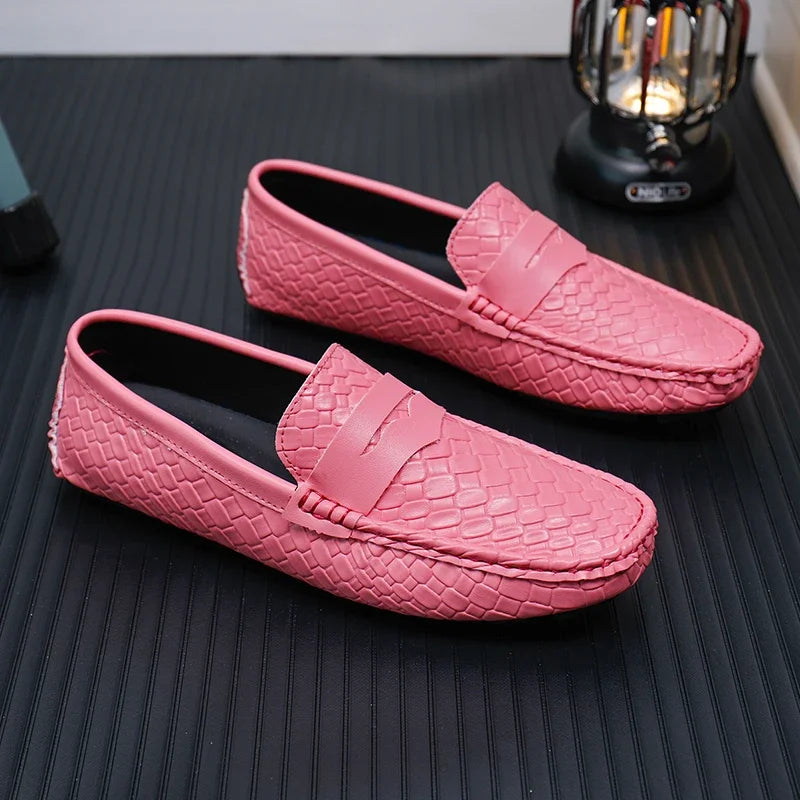 Woven Split Leather Multicolor Loafers