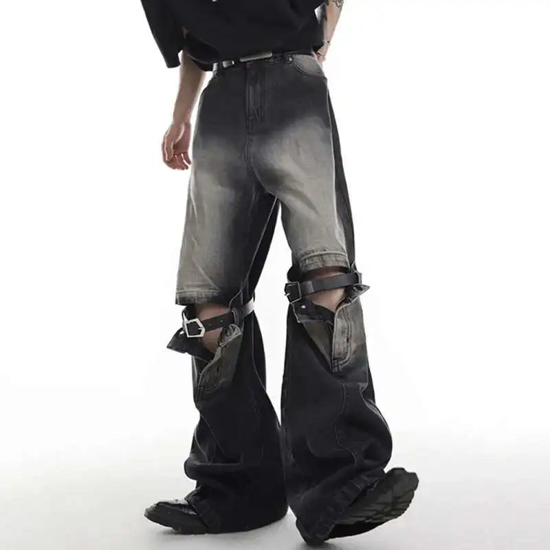 Spliced Belt Micro Flared Jeans