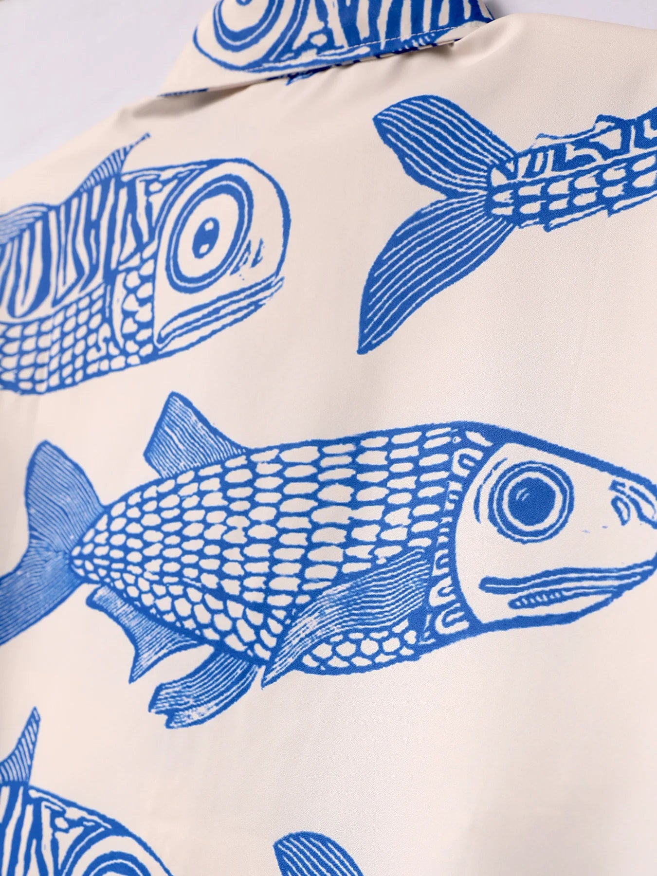 Oversized Blue Small Fish Print Shirt