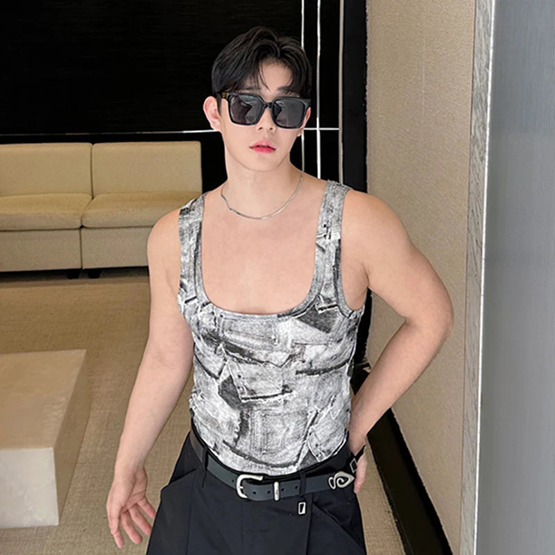 Printed Pattern Square Neckline Tank Top