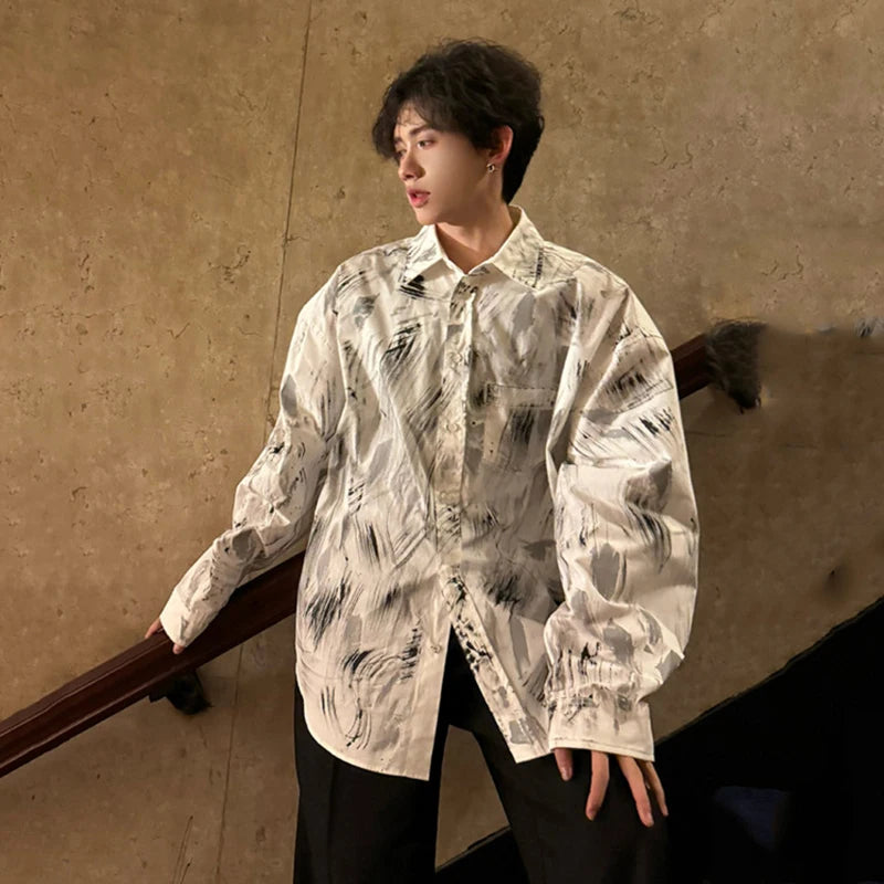 Long Sleeve Spray Painting Loose Shirt