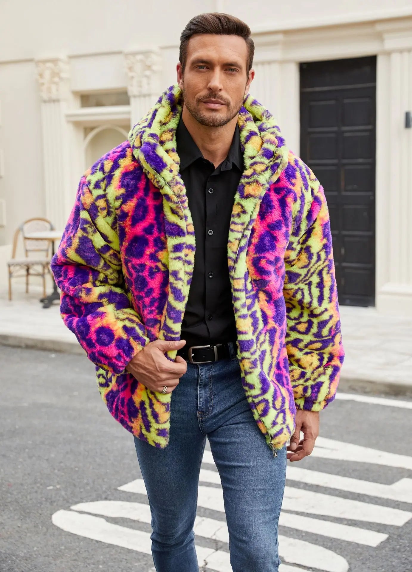 Colorful Leopard Print Plush Warm Jacket