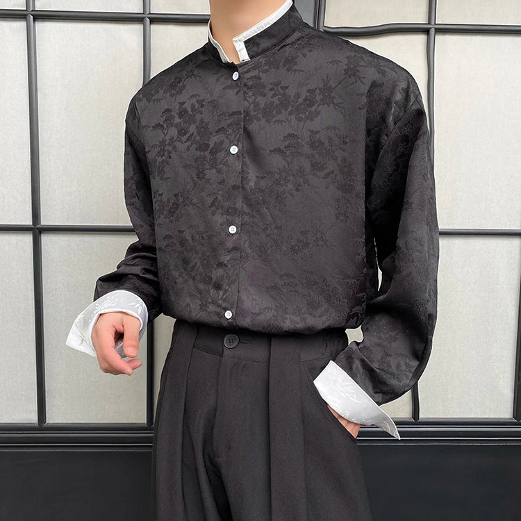 Chinese Contrasting Color Stand Collar Shirt