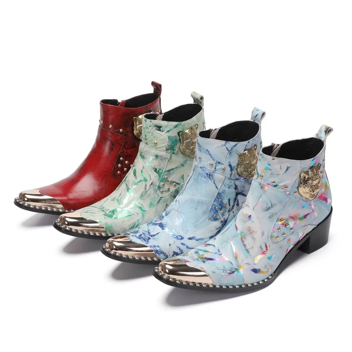 Tiger Head Studded Marble Boots