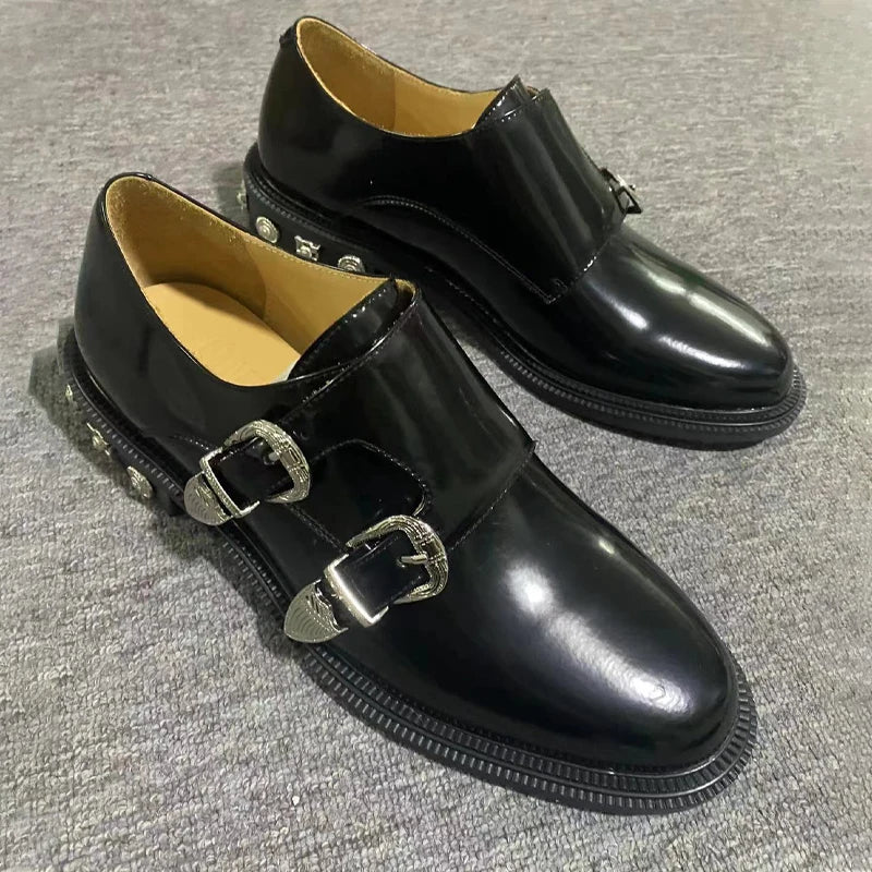 Black Studded Genuine Leather Men's Shoes