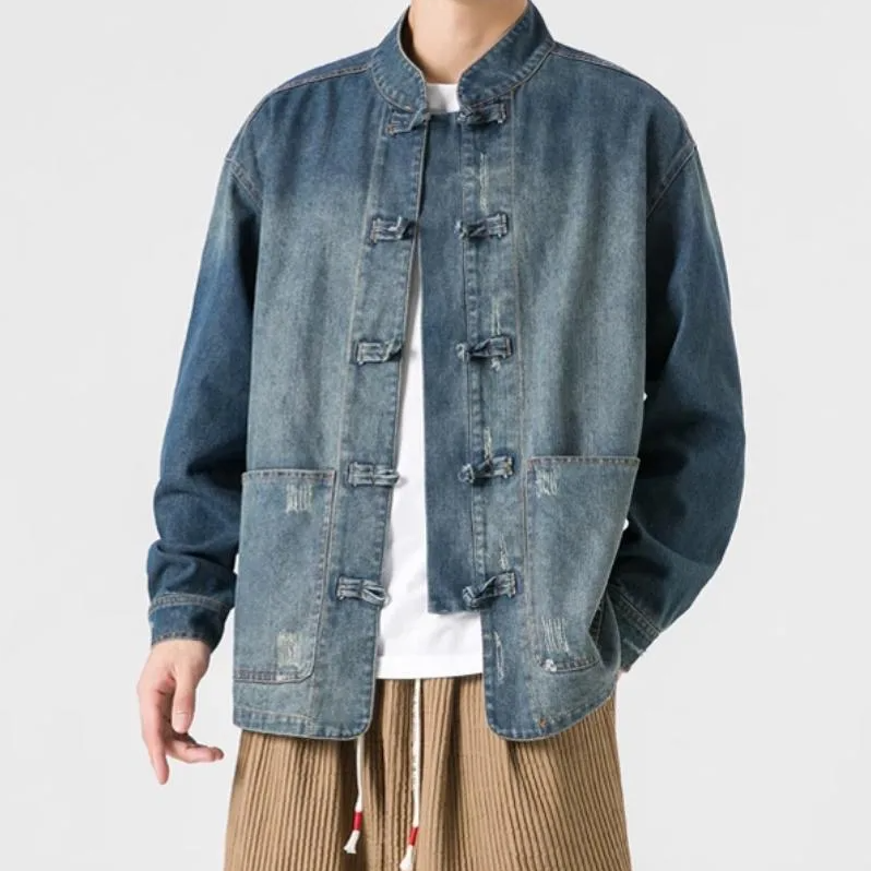 Retro Chinese Style Washed Denim Shirt