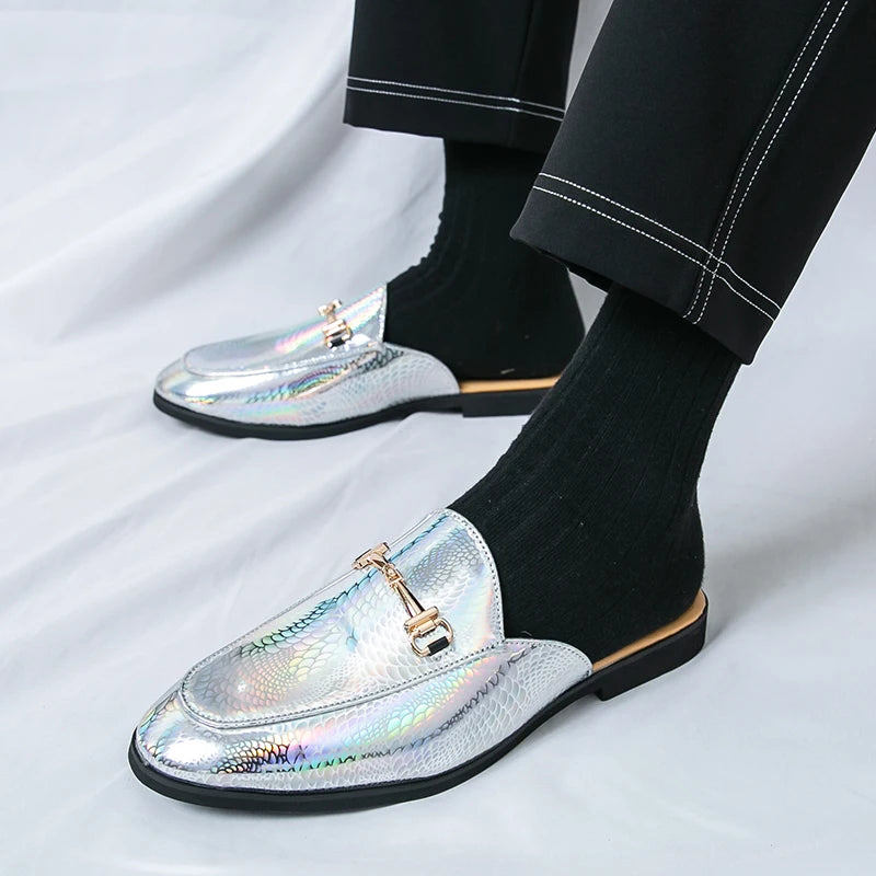 Holographic Snake Skin Pattern Mules Shoes