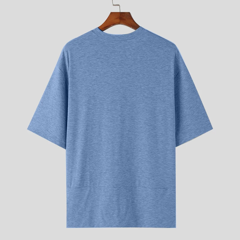 Irregular Solid O-Neck Zipper T-Shirt