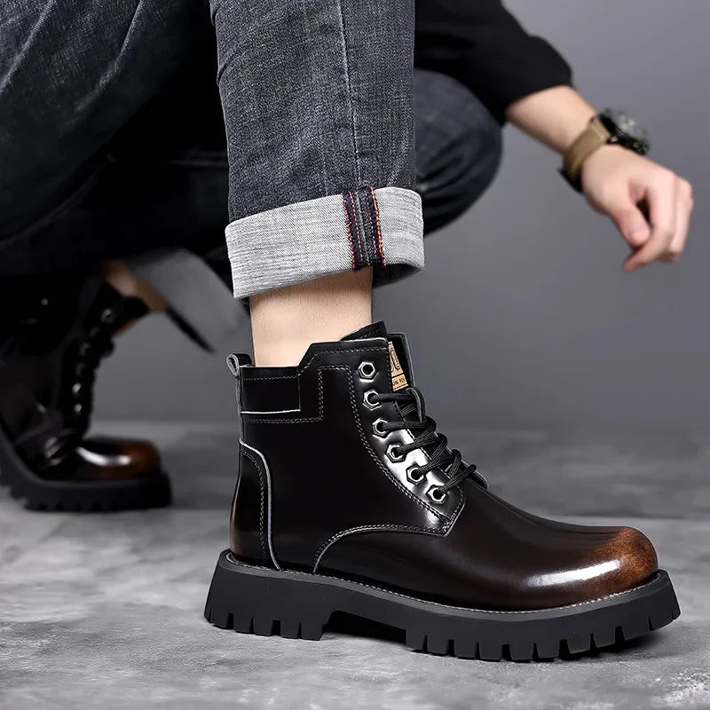 Shiny Genuine Leather Platform Boots
