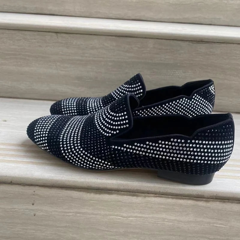 Black And White Mixed Colors Rhinestone Loafers