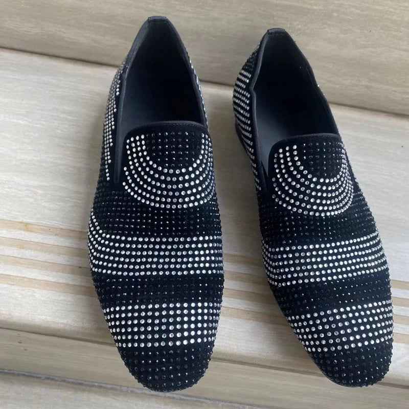 Black And White Mixed Colors Rhinestone Loafers