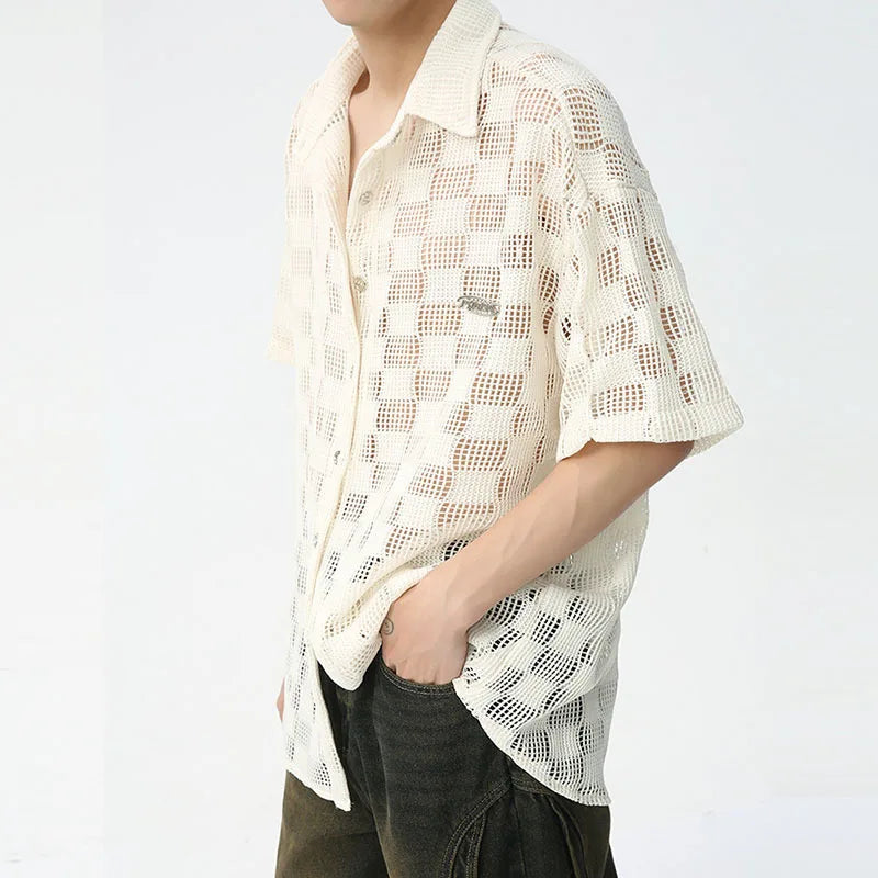 Hollowed-Out Lapel Short Sleeve Shirt