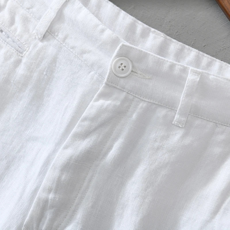 Pure Linen Solid Straight Fit Shorts