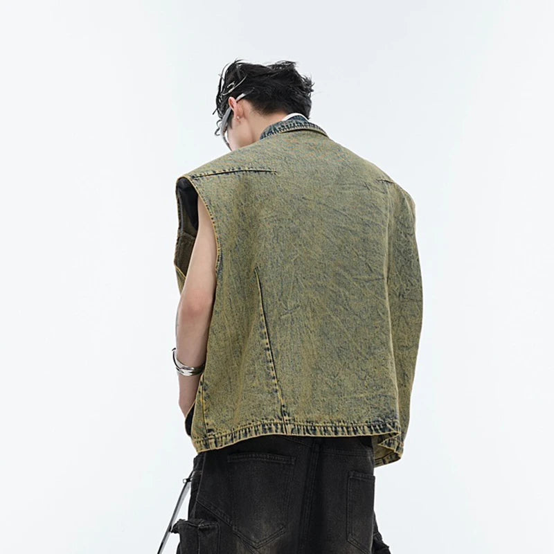 Irregular Old Metal Rivet Denim Vest