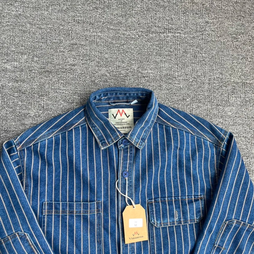 Retro Denim Cargo Striped Shirt