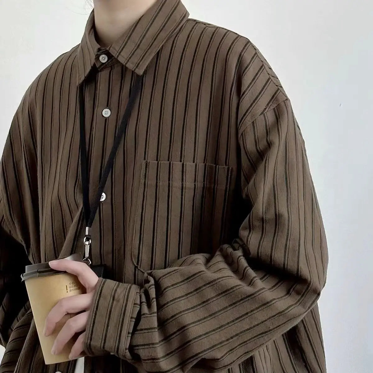 Retro Brown Striped Loose Shirt