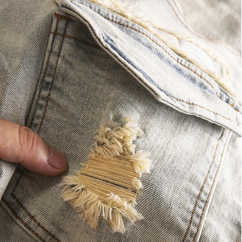 Fringed Patchwork Ripped Design Jeans