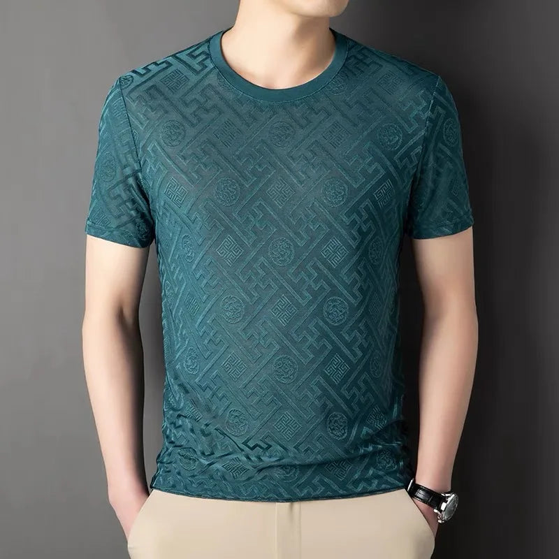 Embossed Jacquard Crew Neck T-Shirt