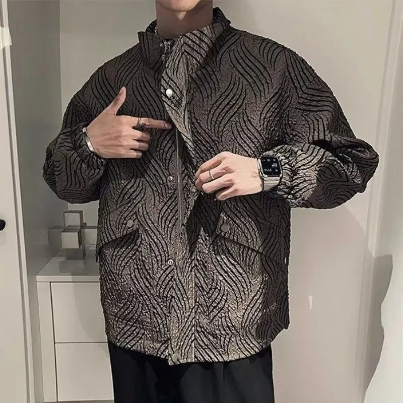 Fold Fabric Zipper Lapel Jacket