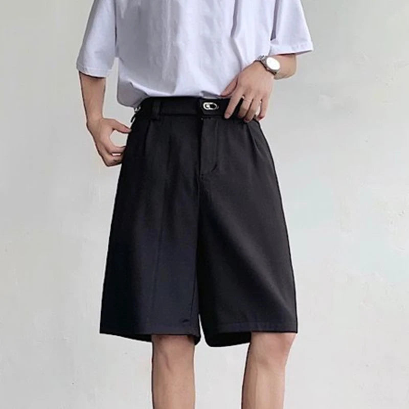 Metal Buckle Loose Solid Shorts