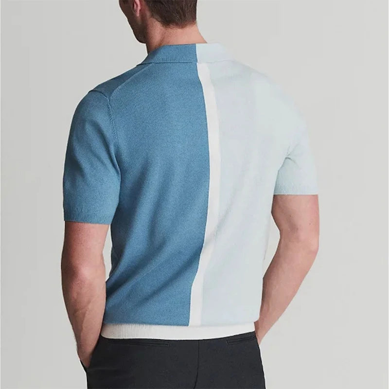 Casual Knitted Patchwork Colo Polo Shirt
