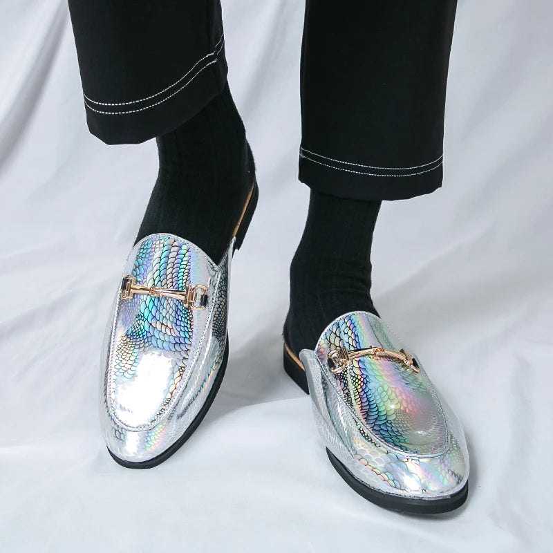 Holographic Snake Skin Pattern Mules Shoes